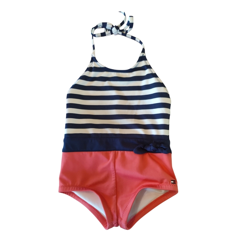 Tommy Hilfiger 12 Months Baby Swimsuit One Piece Striped Red Bathing‎ Suit E-B1